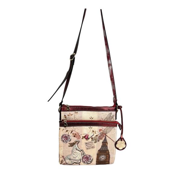 Arosa Crossbody Convertible HANDBAG 11x11 Purse Floral Bicycle London Clock NWOT - Picture 2 of 12